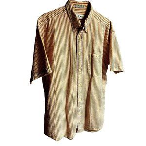 Vintage Orvis Men's Shirt XL Seersucker Classic Red Yellow Stripe Short Sleeve